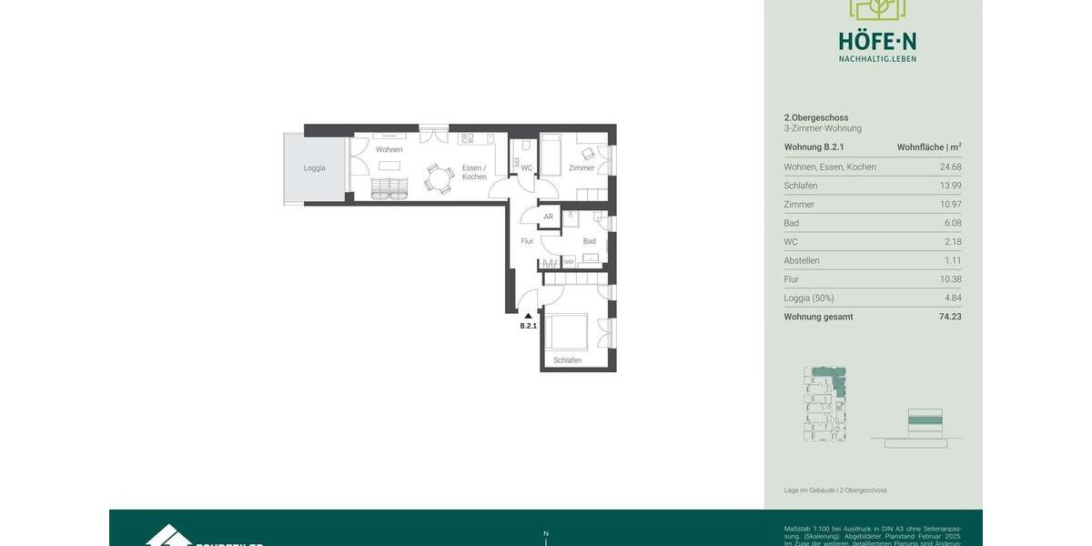 Etagenwohnung Nürnberg Gaismannshof - 3 Zimmer, 74 m&sup2;, 1.207&euro; | Angebot:25550317