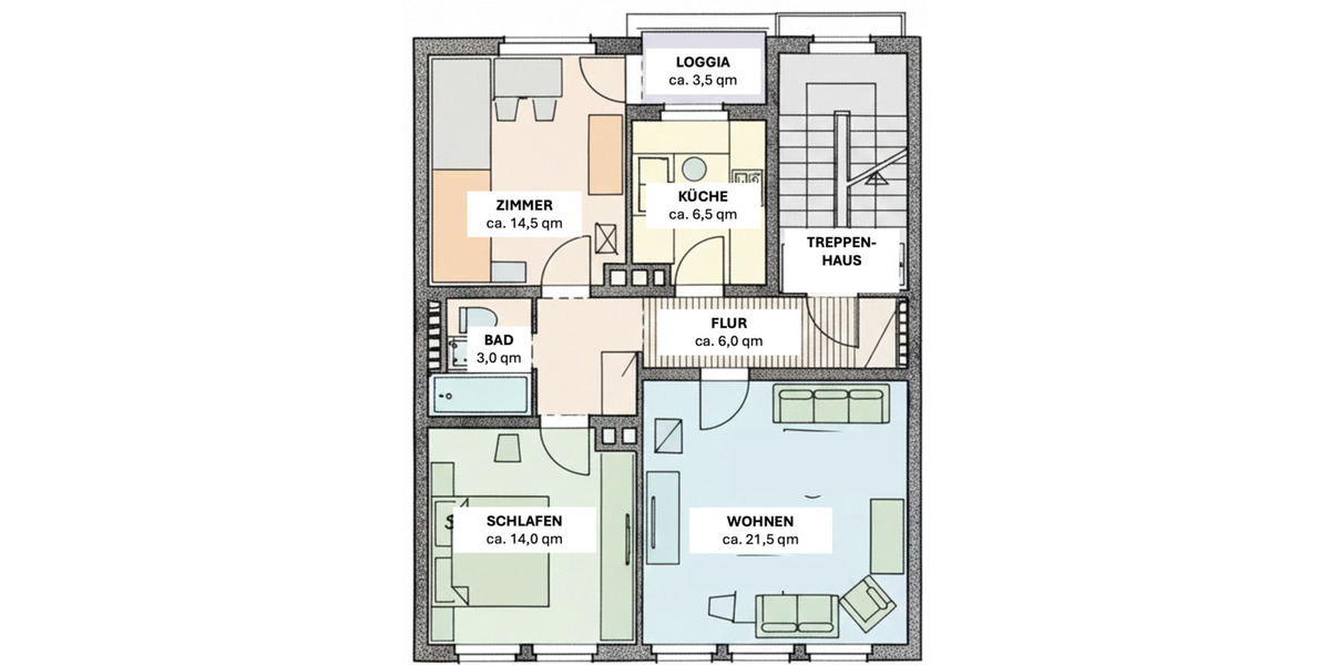 Etagenwohnung Nürnberg Sebald - 3 Zimmer, 69 m&sup2;, 337.000&euro; | Angebot:26139923