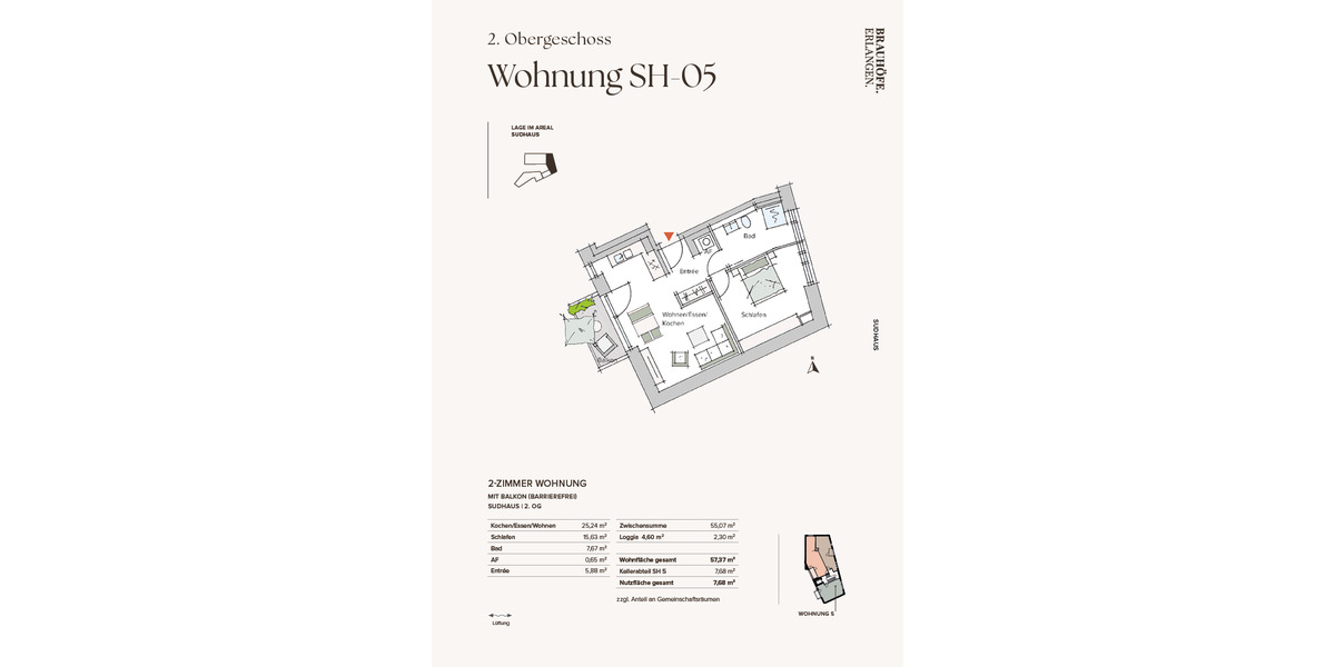 Etagenwohnung Erlangen Innenstadt - 2 Zimmer, 57 m&sup2;, 515.593&euro; | Angebot:26229795