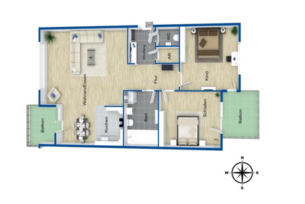 Jahre 2020 Wohnung 93 m² - 3.0 Zi. Zwei Balkon, EKB, Solar