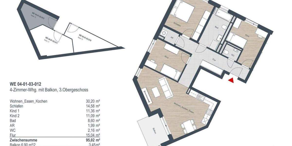 Etagenwohnung Stein Deutenbach - 4 Zimmer, 98 m&sup2;, 1.470&euro; | Angebot:26731403
