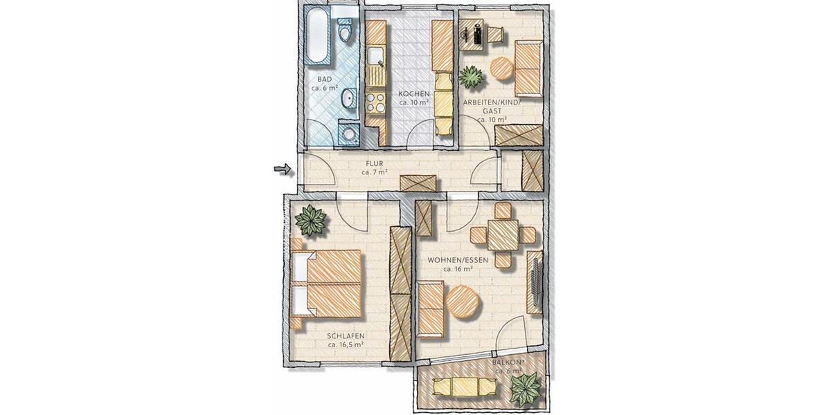 Etagenwohnung Nürnberg Kleinweidenmühle - 3 Zimmer, 70 m&sup2;, 1.380&euro; | Angebot:27607952