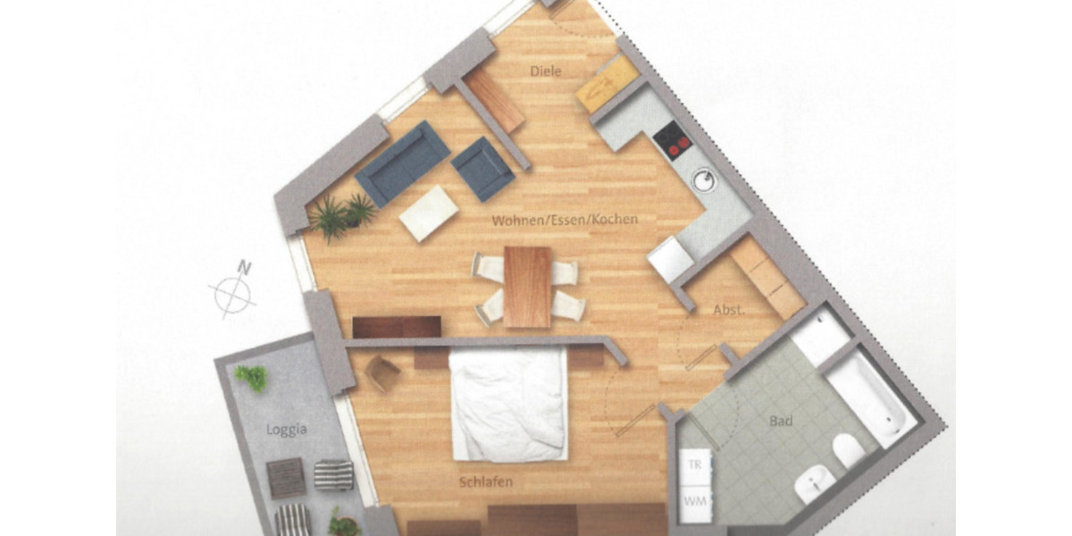 Etagenwohnung Nürnberg Langwasser - 2 Zimmer, 61 m&sup2;, 1.120&euro; | Angebot:25589569