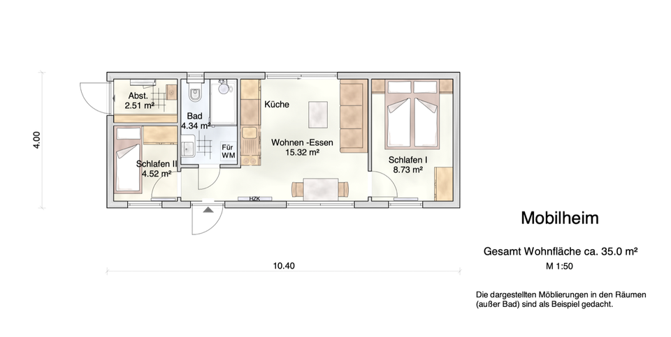 Mobilheim,Tinyhaus,neu hochwertig, energieeffizient, 10,4m x 4,0m zimmer