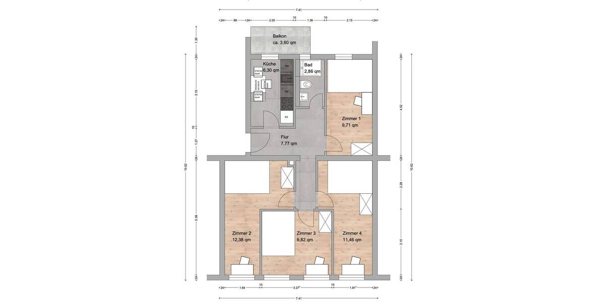 Etagenwohnung Nürnberg Gostenhof - 4 Zimmer, 12 m&sup2;, 374&euro; | Angebot:26646396