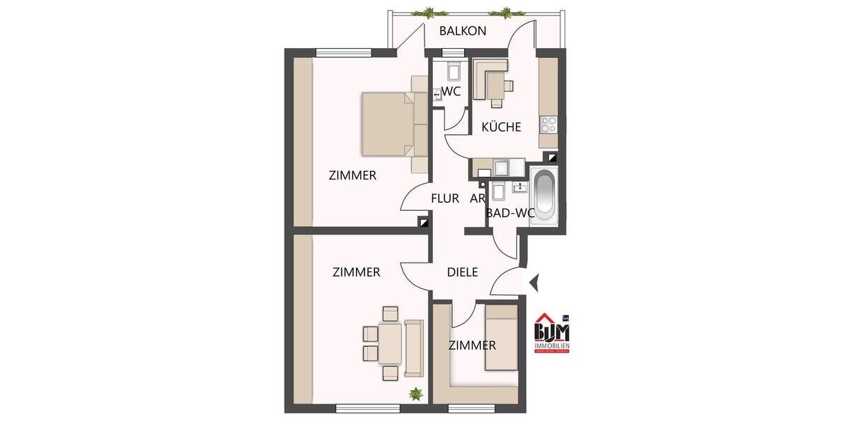 Etagenwohnung Nürnberg Steinbühl - 3 Zimmer, 73 m&sup2;, 650&euro; | Angebot:25644914