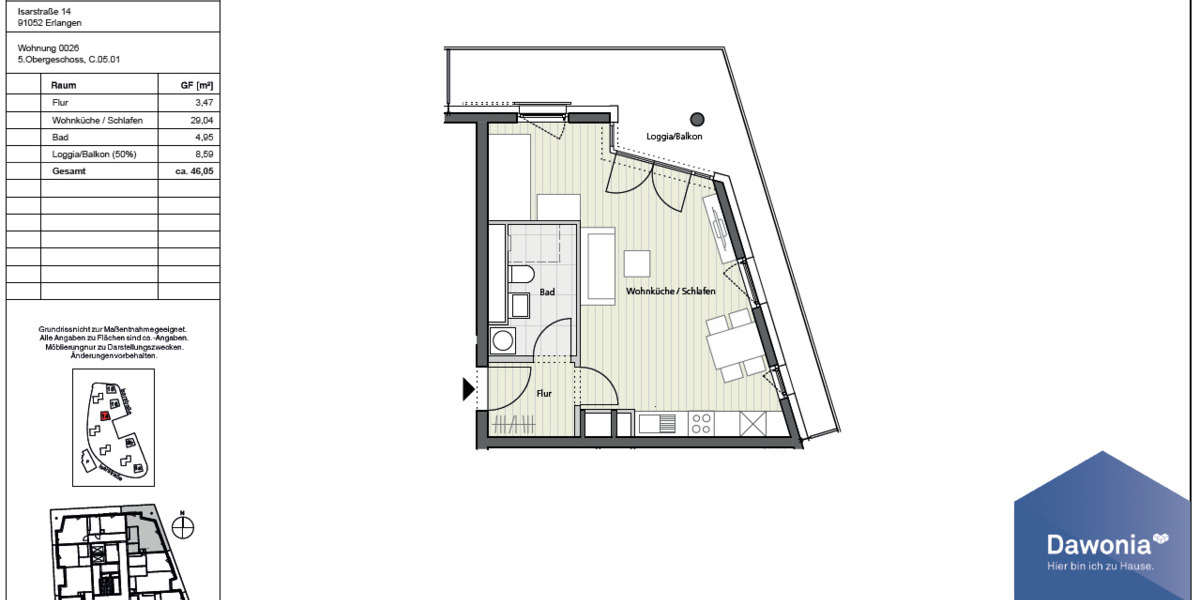 Geräumiges Apartment mit vielen Fenstern und großzügigem Balkon! 1 zimmer