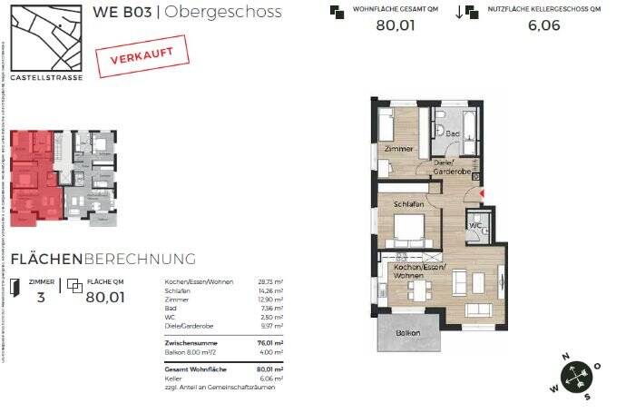 Etagenwohnung Nürnberg Eibach - 3 Zimmer, 80 m&sup2;, 1.210&euro; | Angebot:26834459