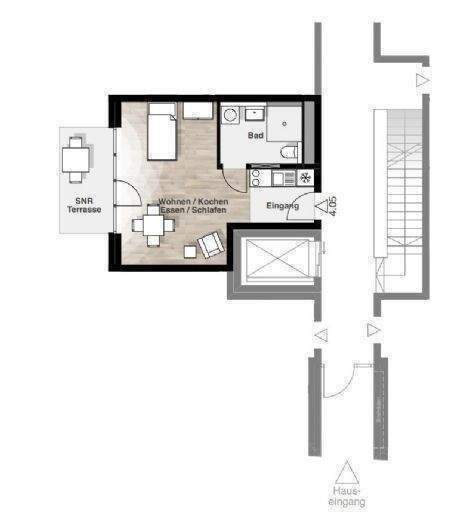 Möblierte 1-Zimmer-Terrassenwohnung nahe Stadtpark! 1 zimmer