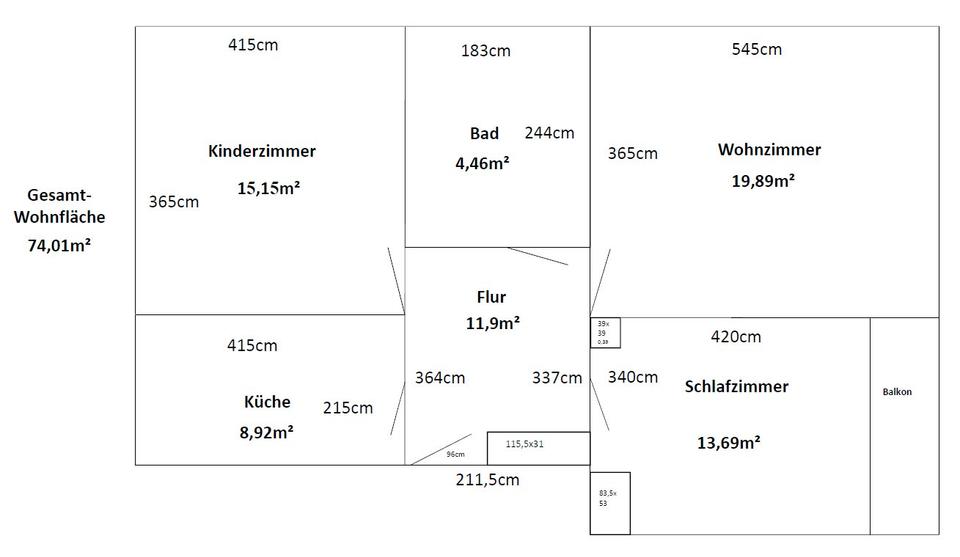 Etagenwohnung Nürnberg Gebersdorf - 3 Zimmer, 74 m&sup2;, 280.000&euro; | Angebot:26707056