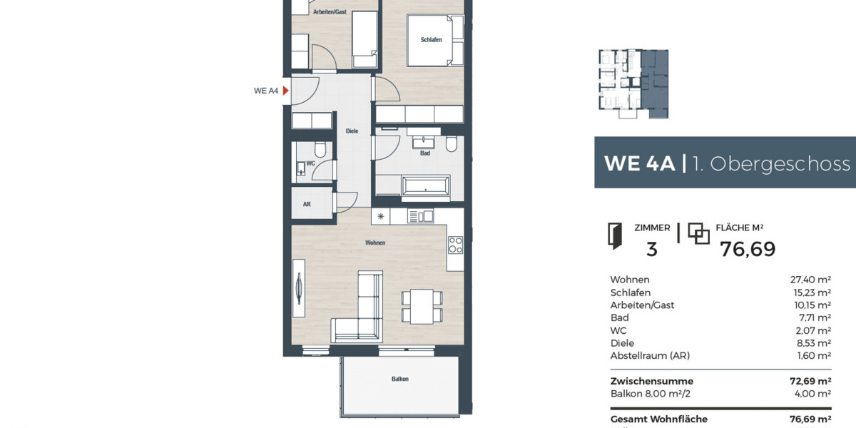 Etagenwohnung Erlangen Dechsendorf - 3 Zimmer, 76 m&sup2;, 1.265&euro; | Angebot:26628761