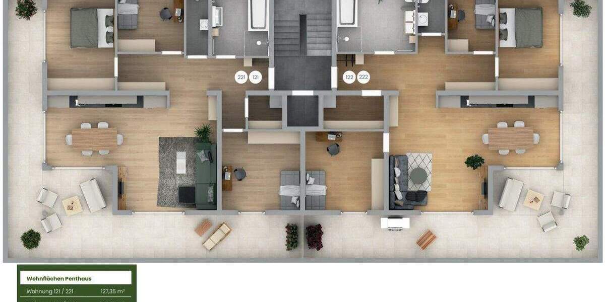 Etagenwohnung Burgthann Heinleinshof - 4 Zimmer, 127 m&sup2;, 592.178&euro; | Angebot:25820659