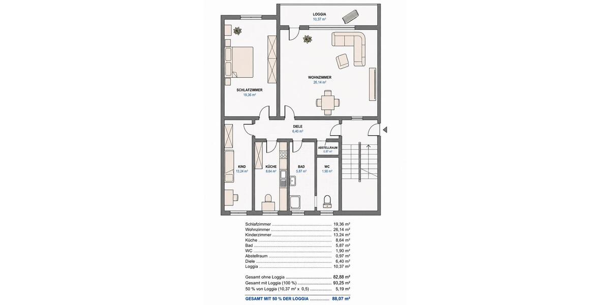 Etagenwohnung Zirndorf - 3 Zimmer, 88 m&sup2;, 1.000&euro; | Angebot:26681388