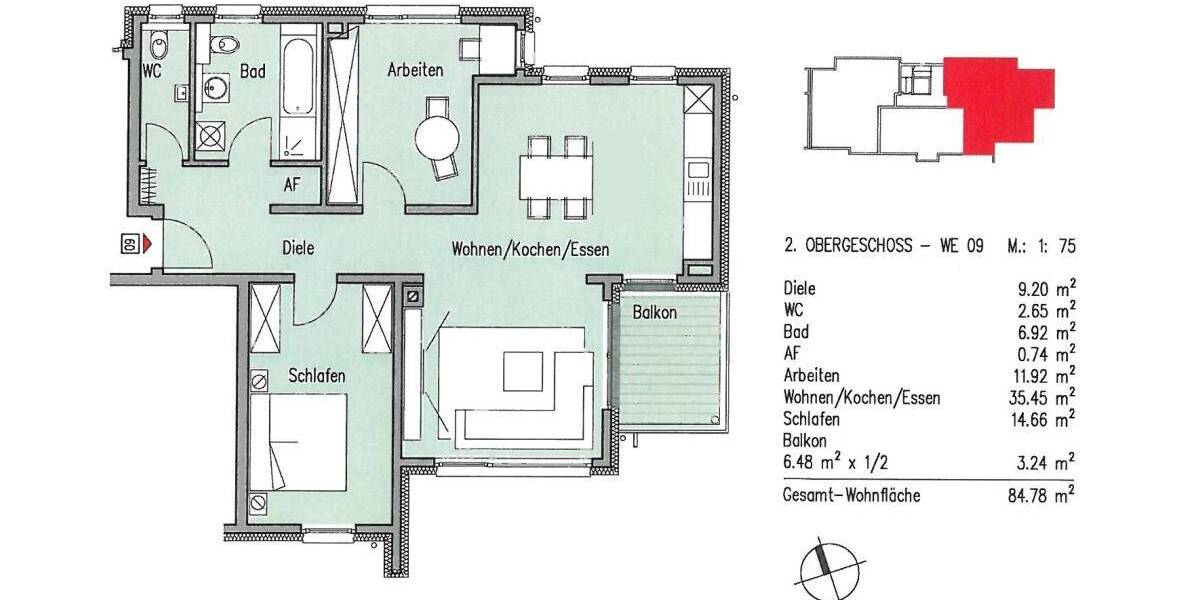Etagenwohnung Stein Unterweihersbuch - 3 Zimmer, 85 m&sup2;, 1.090&euro; | Angebot:26787534