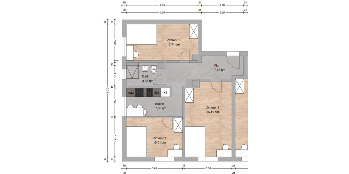 Etagenwohnung Nürnberg Rabus - 3 Zimmer, 60 m&sup2;, 430&euro; | Angebot:25204492