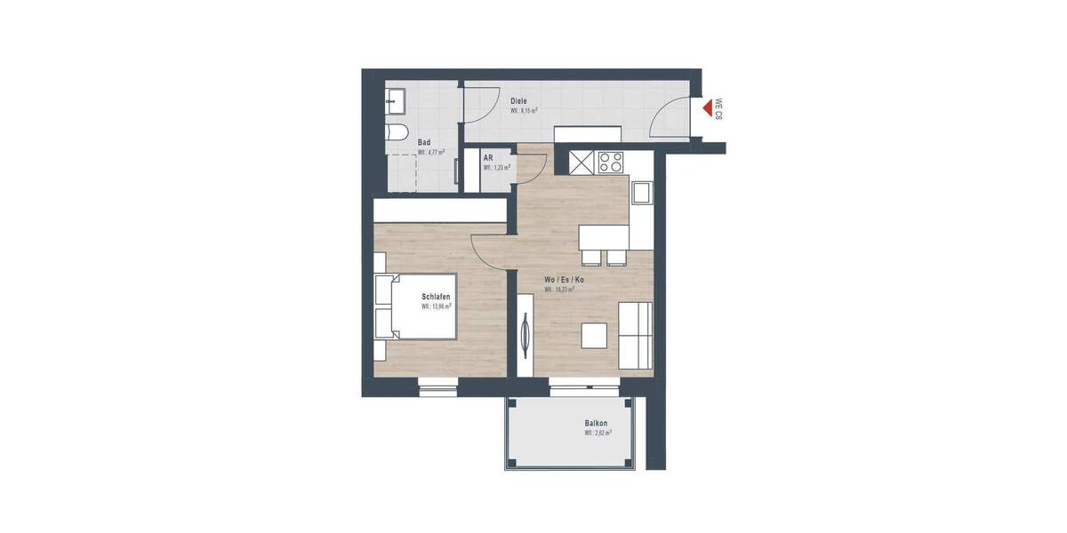 Etagenwohnung Nürnberg Großgründlach - 2 Zimmer, 49 m&sup2;, 320.603&euro; | Angebot:25821048