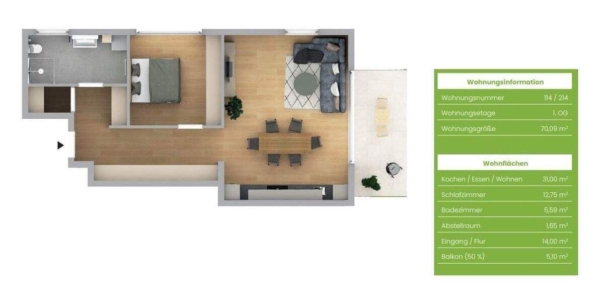 Etagenwohnung Burgthann Heinleinshof - 2 Zimmer, 70 m&sup2;, 329.423&euro; | Angebot:25820668