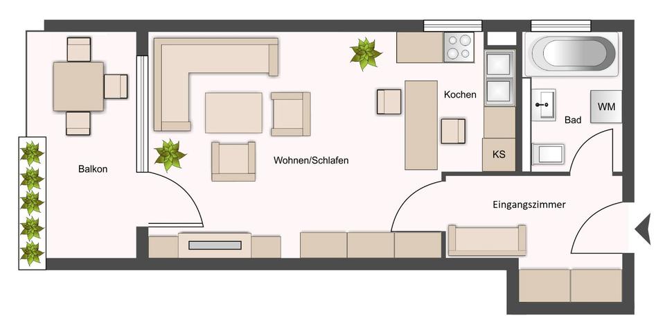 Hochparterre Nürnberg Erlenstegen - 1.5 Zimmer, 44 m&sup2;, 715&euro; | Angebot:26400480