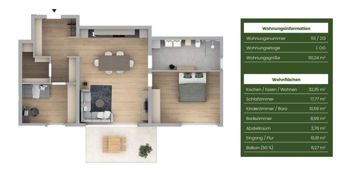 Etagenwohnung Burgthann Heinleinshof - 3 Zimmer, 90 m&sup2;, 422.323&euro; | Angebot:25820661
