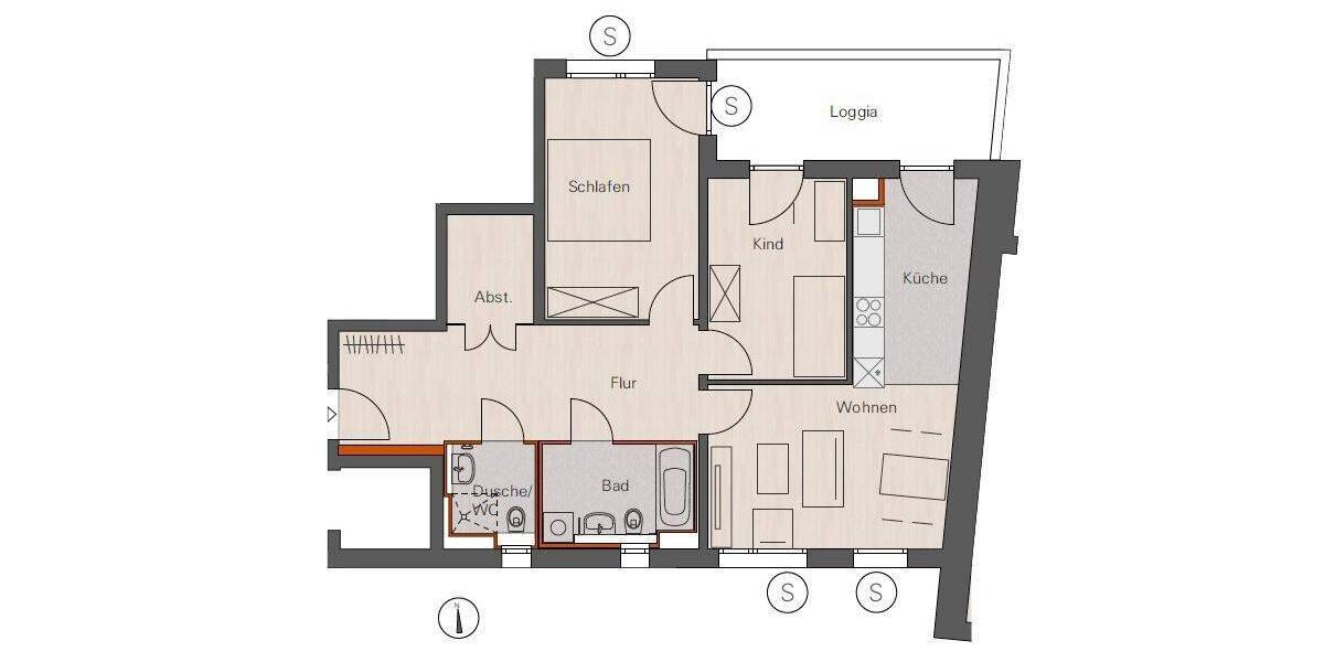 Etagenwohnung Nürnberg St Jobst - 3 Zimmer, 87 m&sup2;, 1.260&euro; | Angebot:26920069