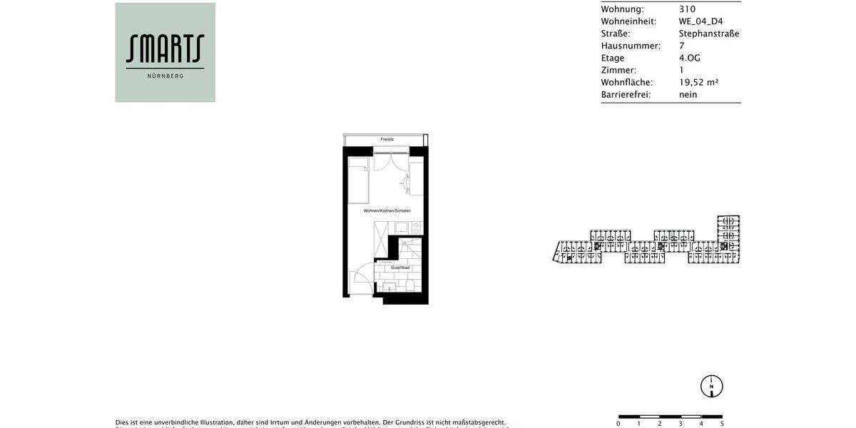 Etagenwohnung Nürnberg Gleißhammer - 1 Zimmer, 20 m&sup2;, 510&euro; | Angebot:25476521