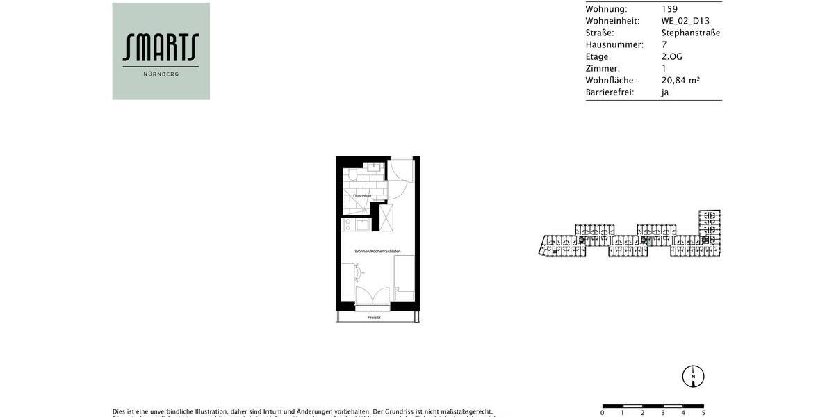 Etagenwohnung Nürnberg Gleißhammer - 1 Zimmer, 21 m&sup2;, 505&euro; | Angebot:25476529