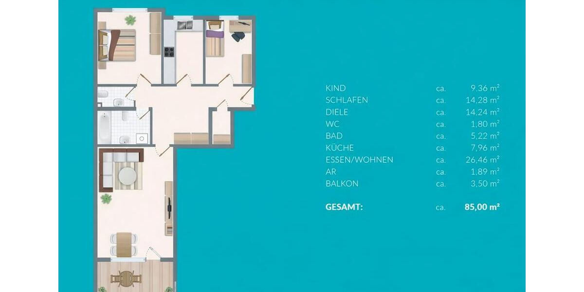 Etagenwohnung Fürth Atzenhof - 3 Zimmer, 85 m&sup2;, 1.275&euro; | Angebot:26253650