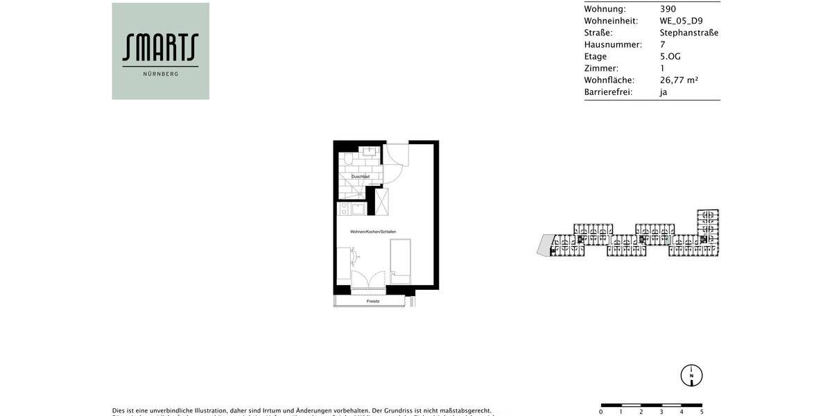 Etagenwohnung Nürnberg Gleißhammer - 1 Zimmer, 27 m&sup2;, 565&euro; | Angebot:26283928