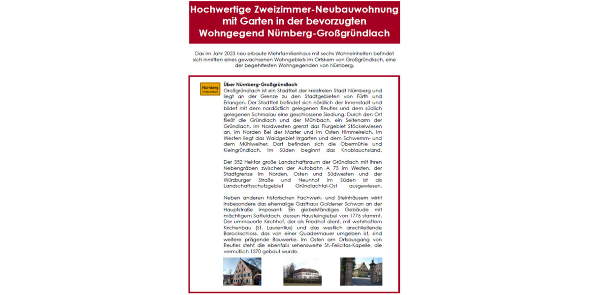 Erdgeschoßwohnung Nürnberg Almoshof - 2 Zimmer, 70 m&sup2;, 1.225&euro; | Angebot:25383607