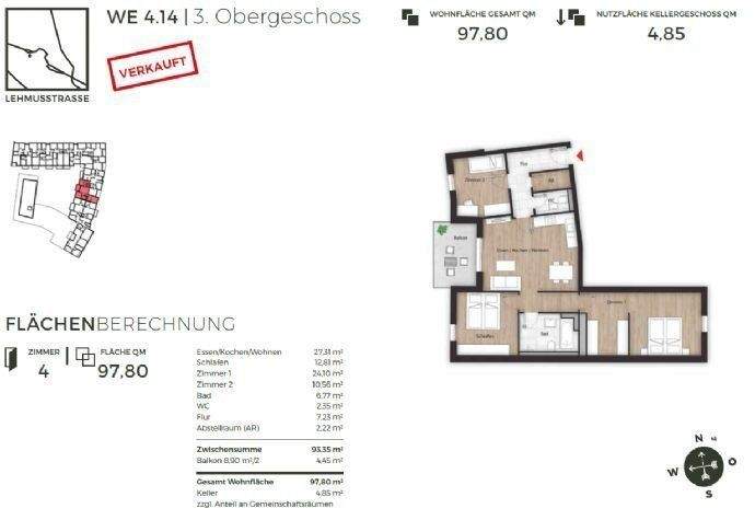 Etagenwohnung Fürth Weststadt - 4 Zimmer, 97 m&sup2;, 1.600&euro; | Angebot:26453149