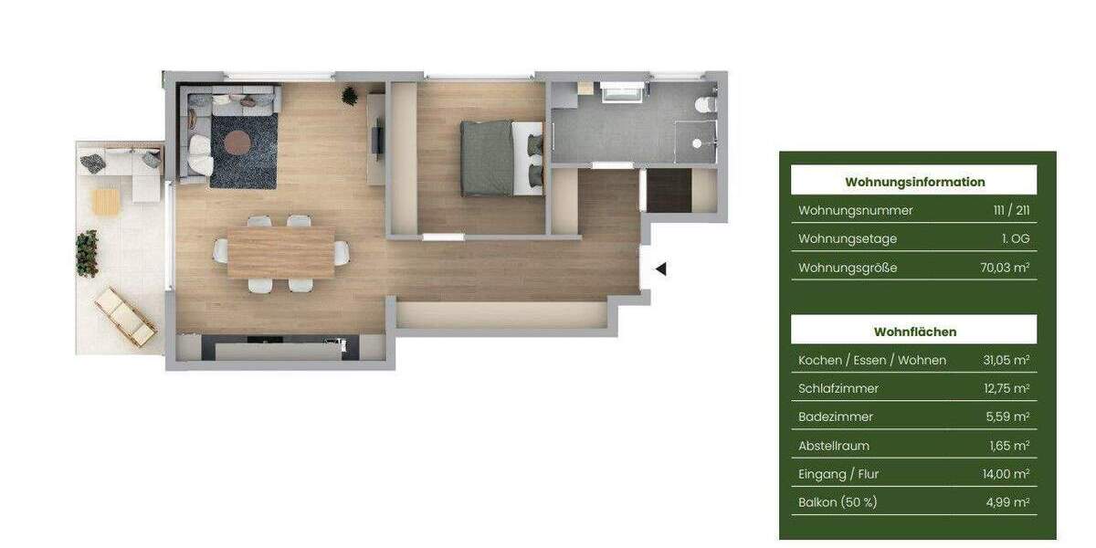 Etagenwohnung Burgthann Heinleinshof - 2 Zimmer, 70 m&sup2;, 329.141&euro; | Angebot:25820671
