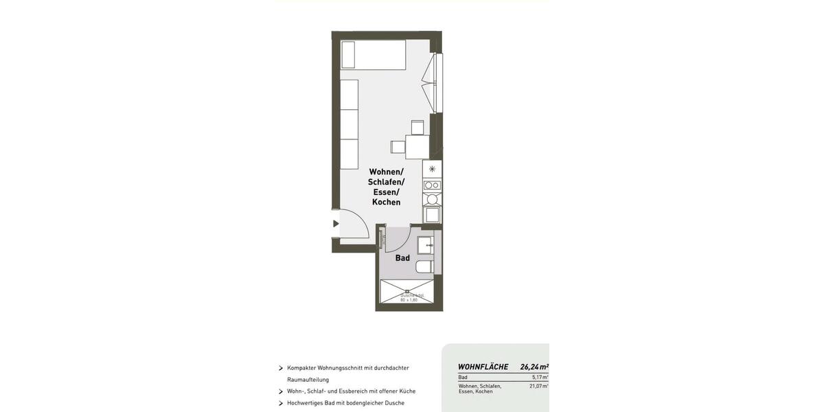 Etagenwohnung Nürnberg Eberhardshof - 1 Zimmer, 26 m&sup2;, 560&euro; | Angebot:25626150