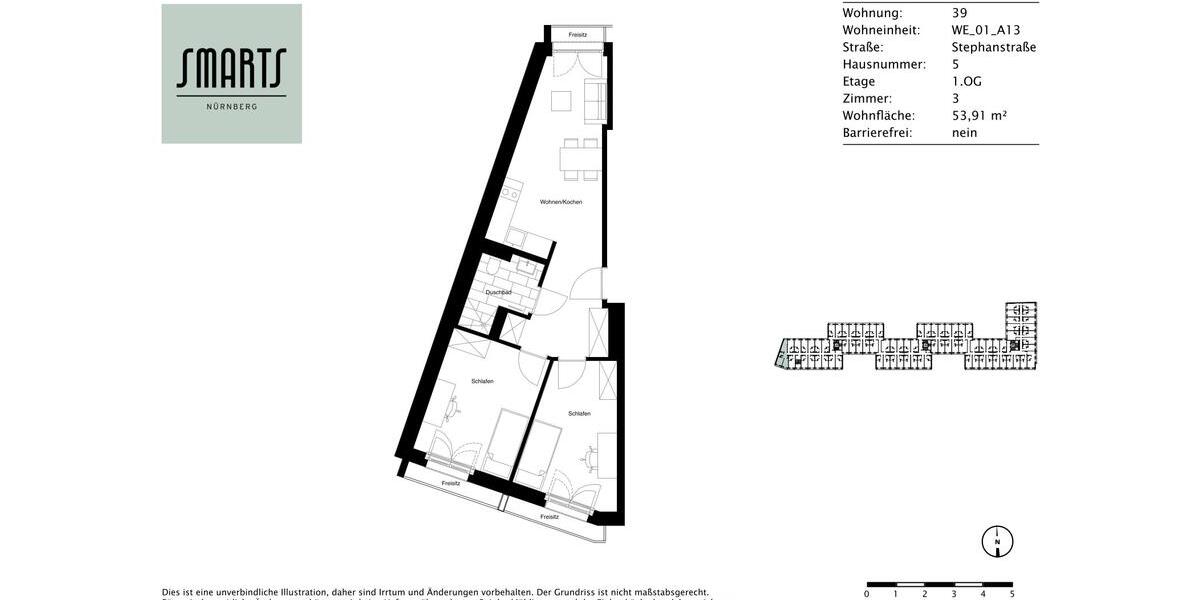 Etagenwohnung Nürnberg Gleißhammer - 3 Zimmer, 54 m&sup2;, 850&euro; | Angebot:25263984