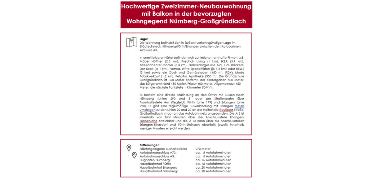 Nürnberg Großgründlach 2-Zimmer-NB-Whg mit Balkon & Stellplatz 2 zimmer