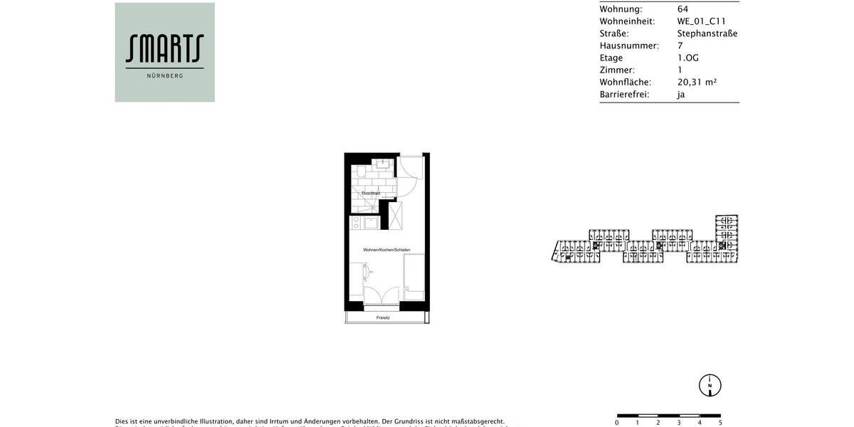Etagenwohnung Nürnberg Gleißhammer - 1 Zimmer, 20 m&sup2;, 500&euro; | Angebot:25417576