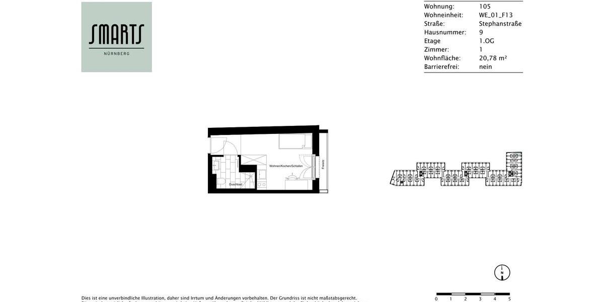 Etagenwohnung Nürnberg Gleißhammer - 1 Zimmer, 21 m&sup2;, 495&euro; | Angebot:26348406