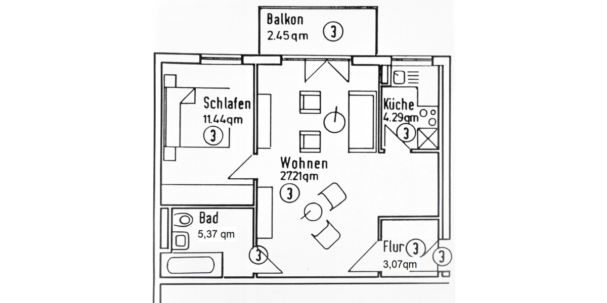 Schön möblierte 2-Zimmer-Wohnung mit Balkon und Blick ins Grüne 2 zimmer