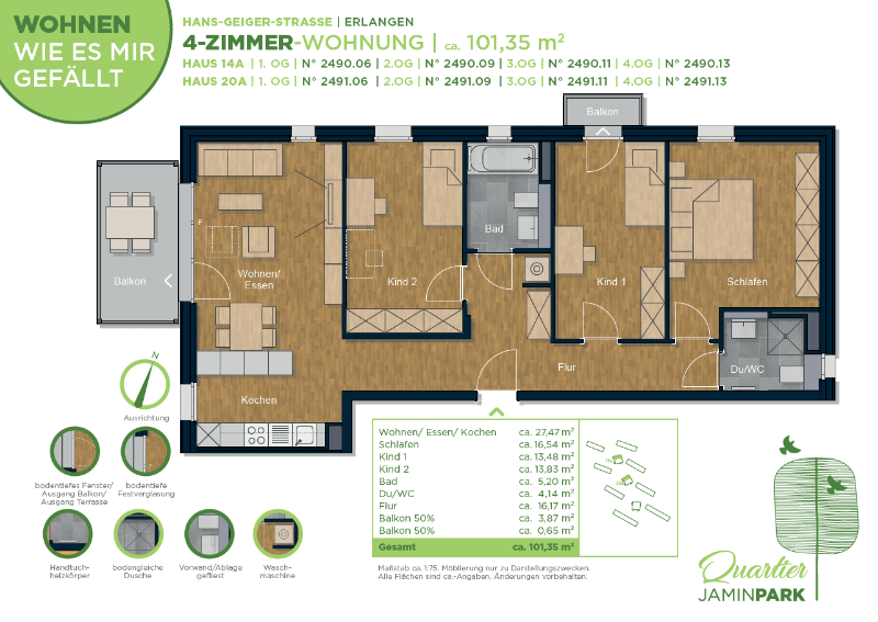 Etagenwohnung Erlangen Erlangen-Süd - 4 Zimmer, 101 m&sup2;, 1.449&euro; | Angebot:26583582