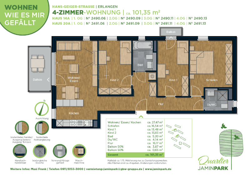 Etagenwohnung Erlangen Erlangen-Süd - 4 Zimmer, 101 m&sup2;, 1.449&euro; | Angebot:26584247