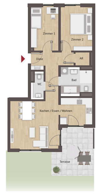 LAUFAMHOLZ: BEZUGSFERTIGE 3-ZI-GARTENWOHNUNG MIT EINBAUKÜCHE! Sie erhalten sogar den KfW-Zuschuss in Höhe von 26.250€! 3 zimmer
