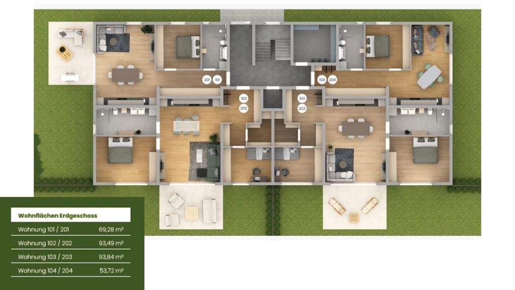 Etagenwohnung Burgthann Heinleinshof - 2 Zimmer, 53 m&sup2;, 257.856&euro; | Angebot:25864164