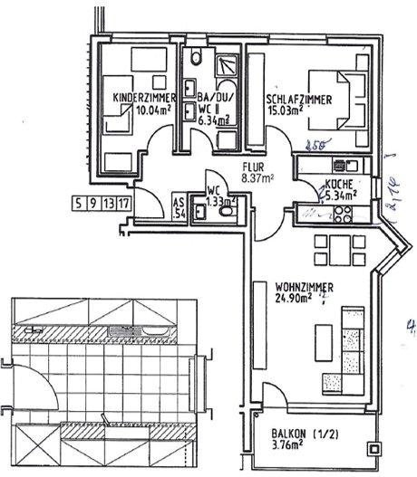 Etagenwohnung Nürnberg Gibitzenhof - 3 Zimmer, 76 m&sup2;, 1.100&euro; | Angebot:27591833