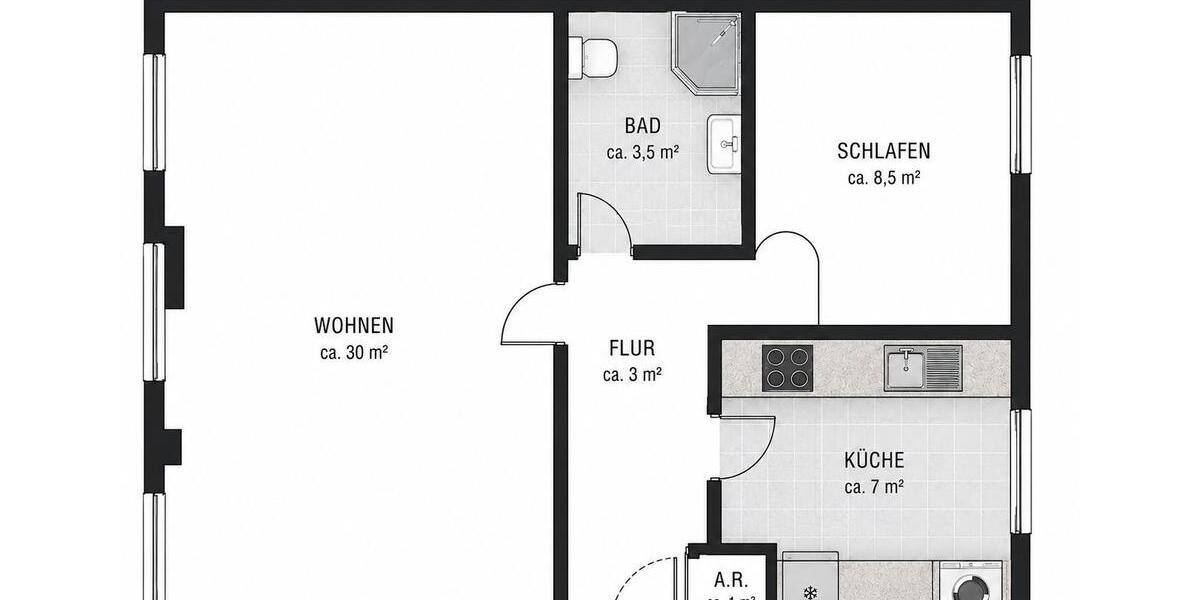 Erdgeschoßwohnung Nürnberg Gärten bei Wöhrd - 2 Zimmer, 52 m&sup2;, 222.000&euro; | Angebot:26943352