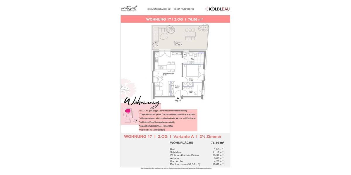 Etagenwohnung Nürnberg Höfen - 2 Zimmer, 76 m&sup2;, 520.000&euro; | Angebot:26904454