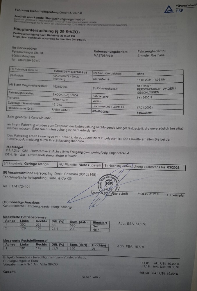 Skoda Fabia Kombi 162.150 km 2.600 € Schwabach 91126