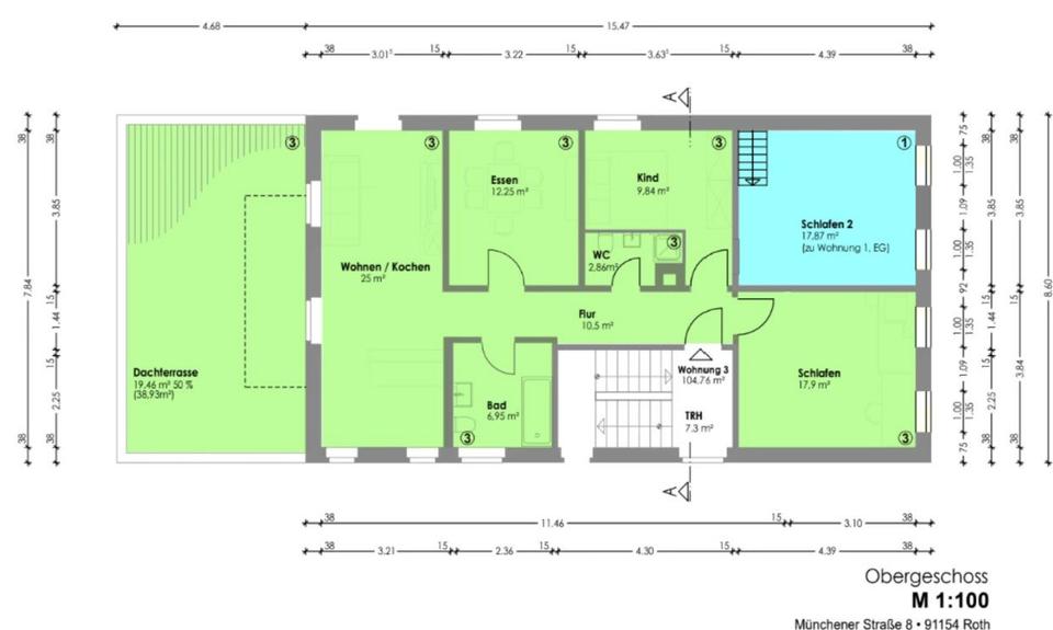Etagenwohnung Roth - 4 Zimmer, 104 m&sup2;, 1.245&euro; | Angebot:26337892