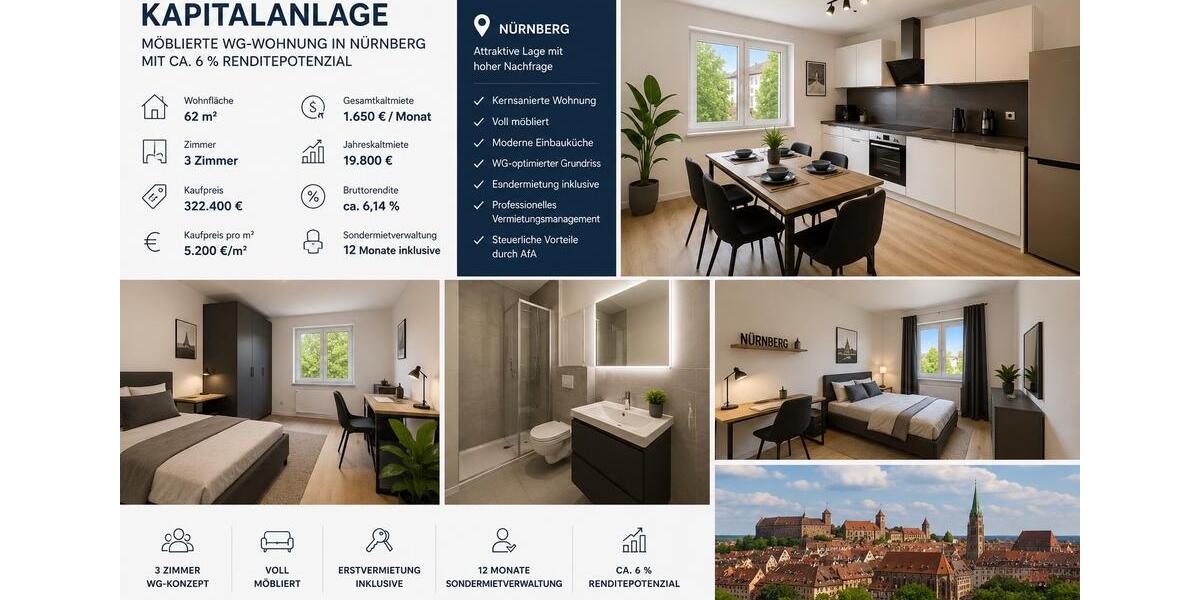 Etagenwohnung Nürnberg Langwasser - 3 Zimmer, 62 m&sup2;, 322.400&euro; | Angebot:26824416