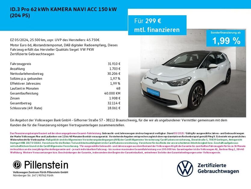 VW ID.3 25.500 km 31.411 € Fürth 90762