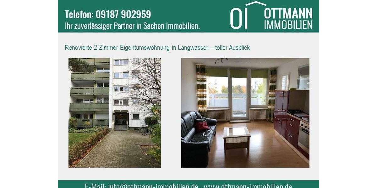 Etagenwohnung Nürnberg Langwasser - 2 Zimmer, 40 m&sup2;, 499&euro; | Angebot:26638513