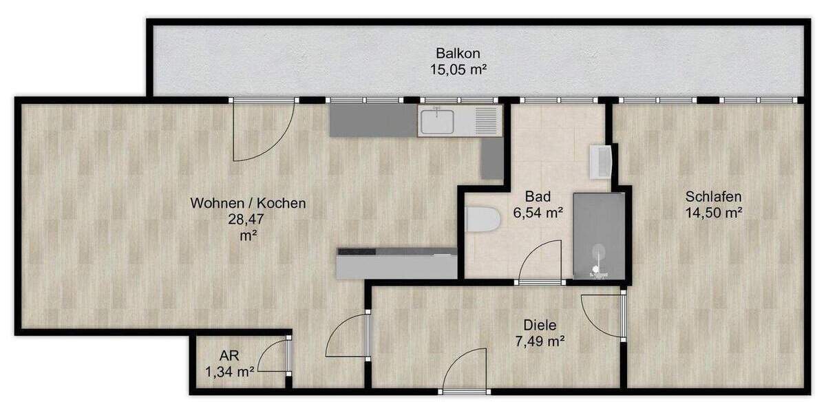 Etagenwohnung Nürnberg Steinbühl - 2 Zimmer, 65 m&sup2;, 1.000&euro; | Angebot:26410309